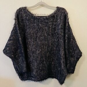 Jennifer Lopez Fuzzy Glam Mob Wife Sweater Black Gray Metallic Rose Gold Sz XXL